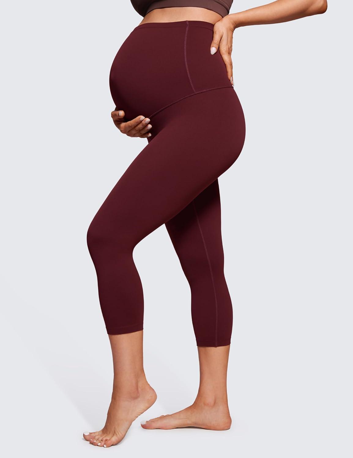 imageCRZ YOGA Womens Butterluxe Maternity Capris Leggings 21quot  Crop Pants Over The Belly Workout Active Yoga Pregnancy SoftRed Merlot