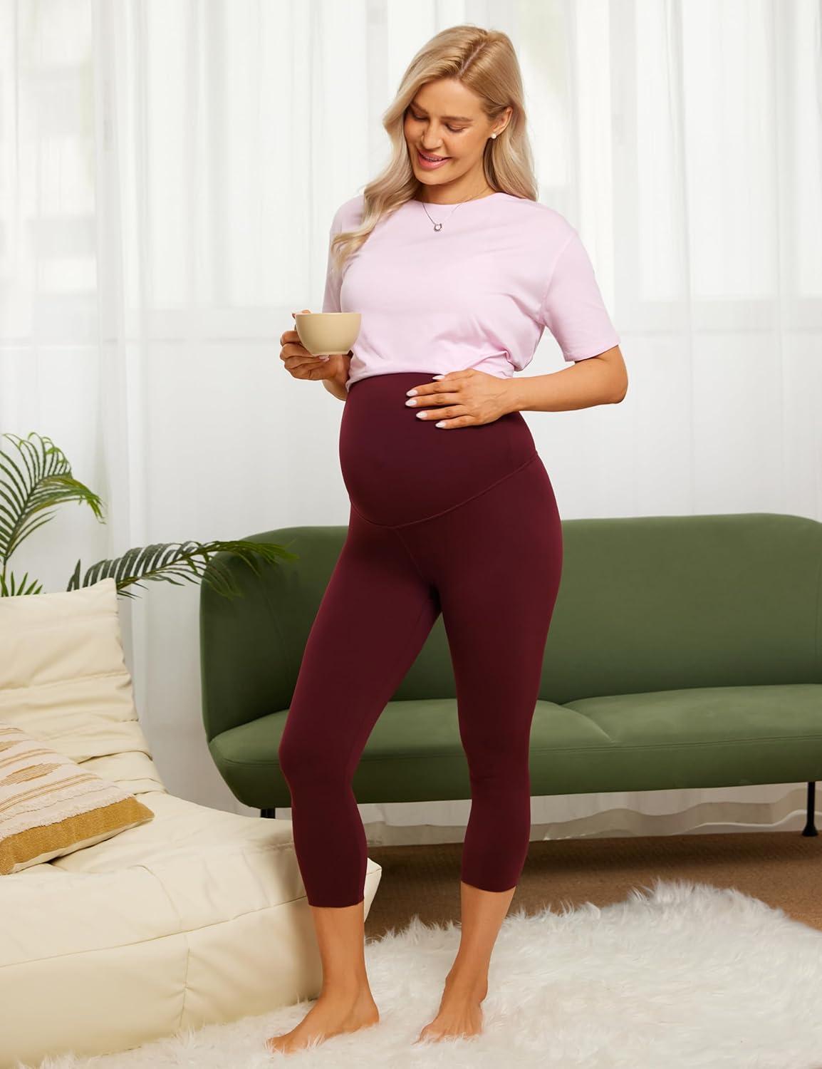 imageCRZ YOGA Womens Butterluxe Maternity Capris Leggings 21quot  Crop Pants Over The Belly Workout Active Yoga Pregnancy SoftRed Merlot