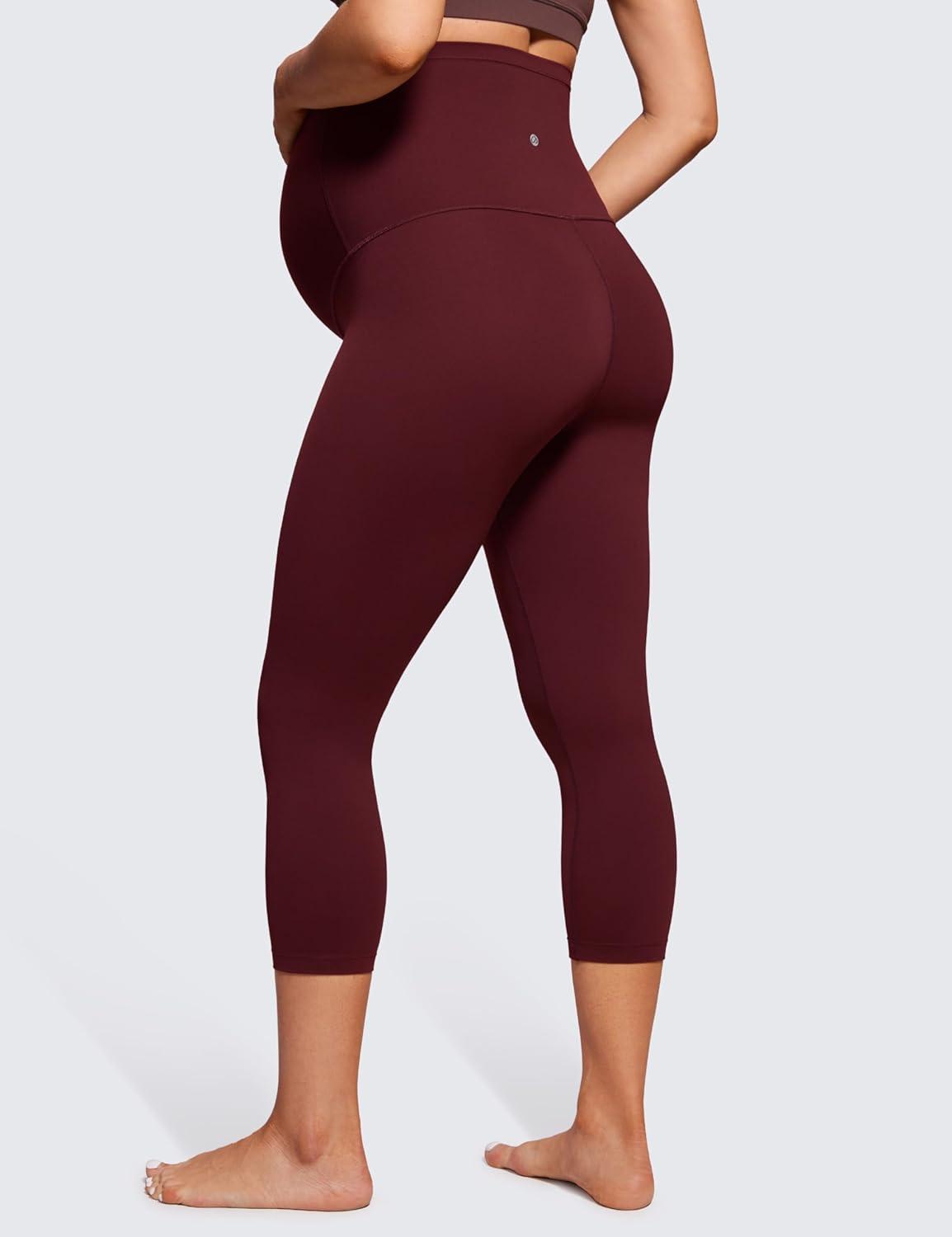 imageCRZ YOGA Womens Butterluxe Maternity Capris Leggings 21quot  Crop Pants Over The Belly Workout Active Yoga Pregnancy SoftRed Merlot