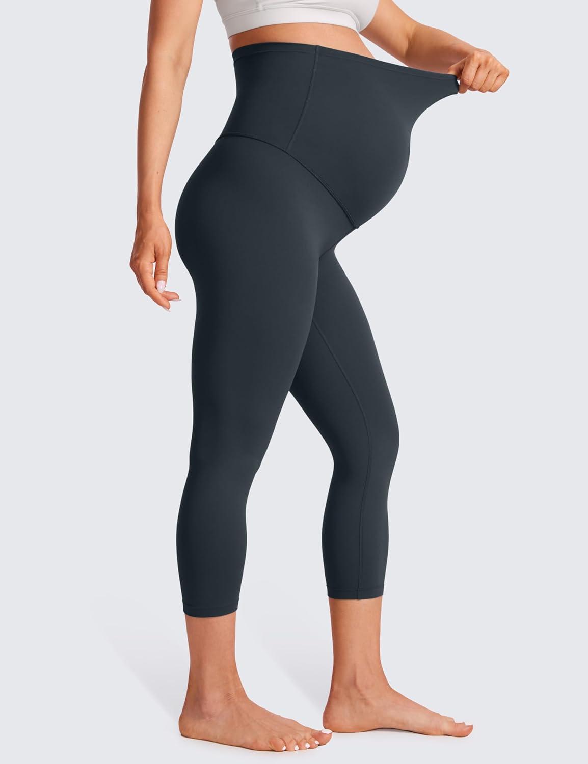 imageCRZ YOGA Womens Butterluxe Maternity Capris Leggings 21quot  Crop Pants Over The Belly Workout Active Yoga Pregnancy SoftTrue Navy