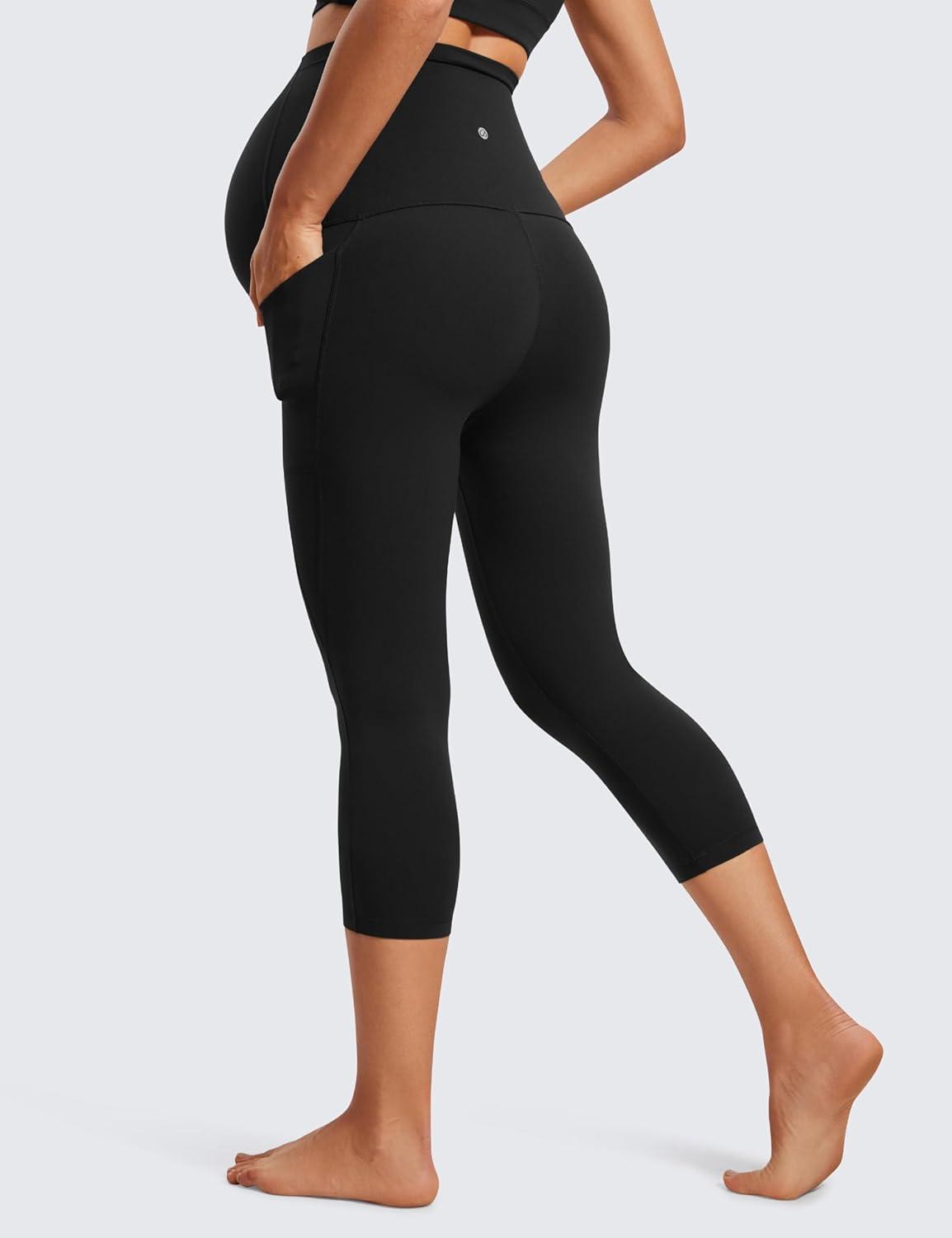 imageCRZ YOGA Womens Butterluxe Maternity Capris Leggings with Pockets 21quot  Workout Active Yoga Soft Over The Belly Crop PantsBlack