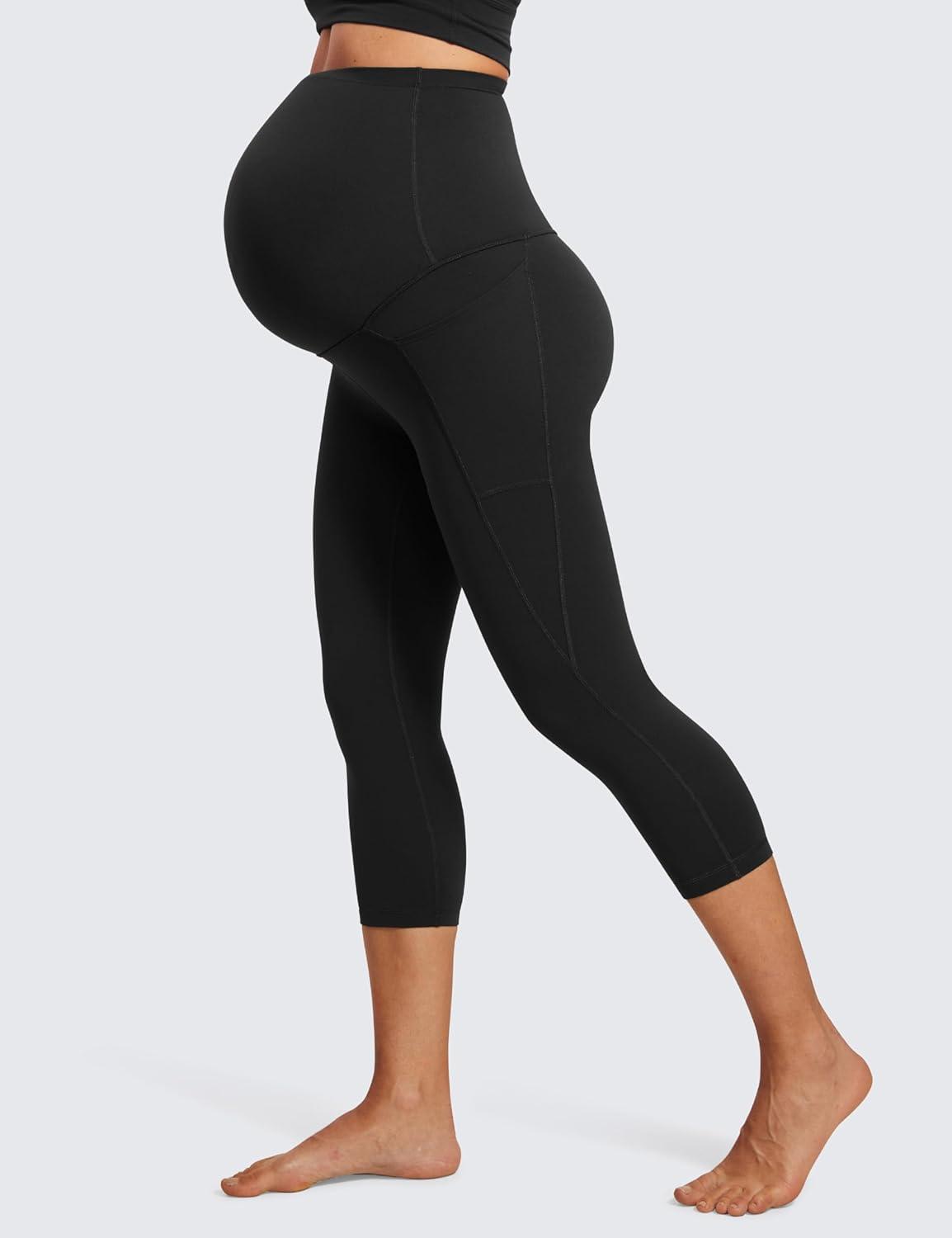imageCRZ YOGA Womens Butterluxe Maternity Capris Leggings with Pockets 21quot  Workout Active Yoga Soft Over The Belly Crop PantsBlack