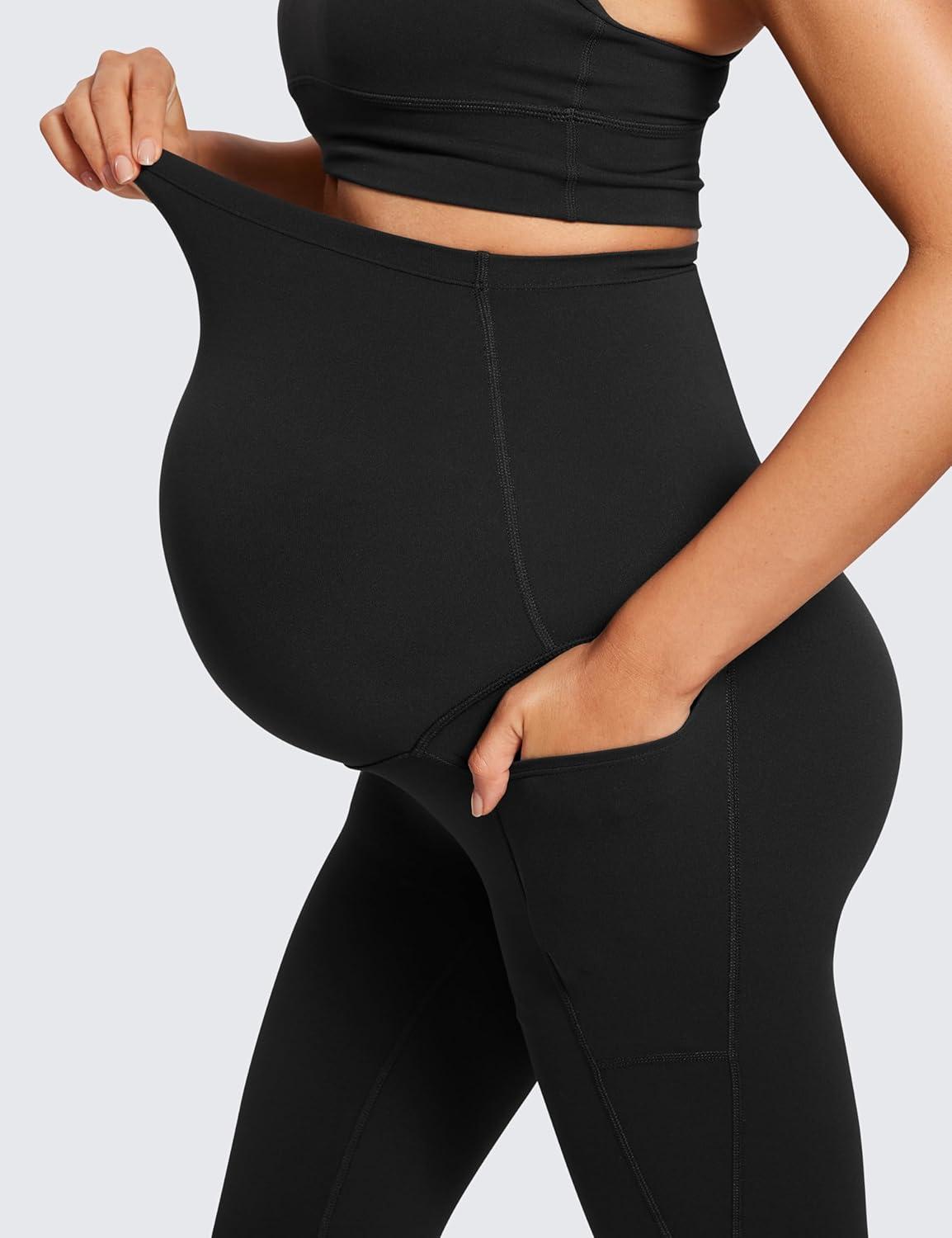 imageCRZ YOGA Womens Butterluxe Maternity Capris Leggings with Pockets 21quot  Workout Active Yoga Soft Over The Belly Crop PantsBlack