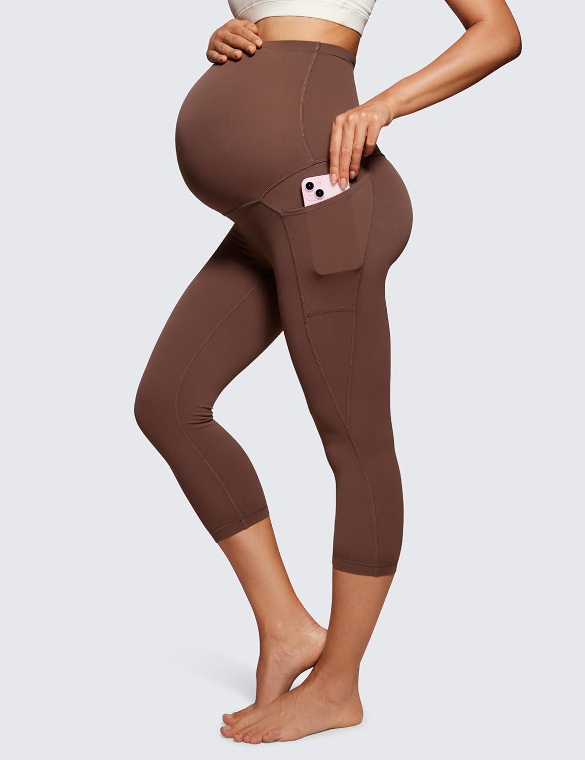 imageCRZ YOGA Womens Butterluxe Maternity Capris Leggings with Pockets 21quot  Workout Active Yoga Soft Over The Belly Crop PantsCoffee Brown