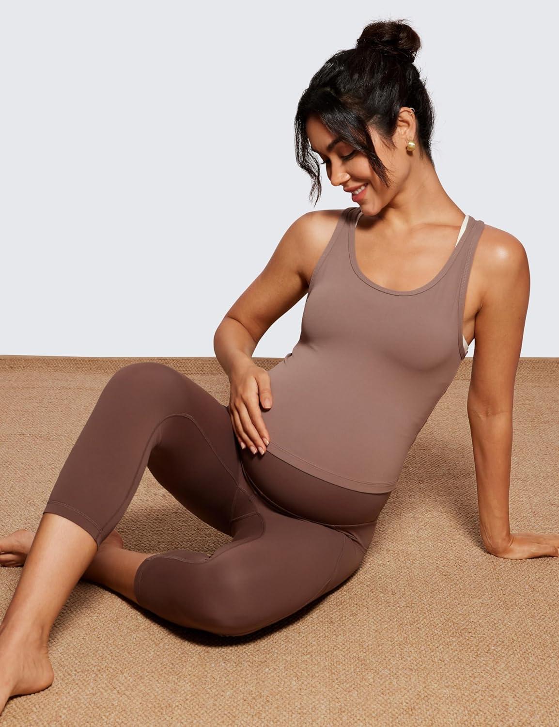 imageCRZ YOGA Womens Butterluxe Maternity Capris Leggings with Pockets 21quot  Workout Active Yoga Soft Over The Belly Crop PantsCoffee Brown