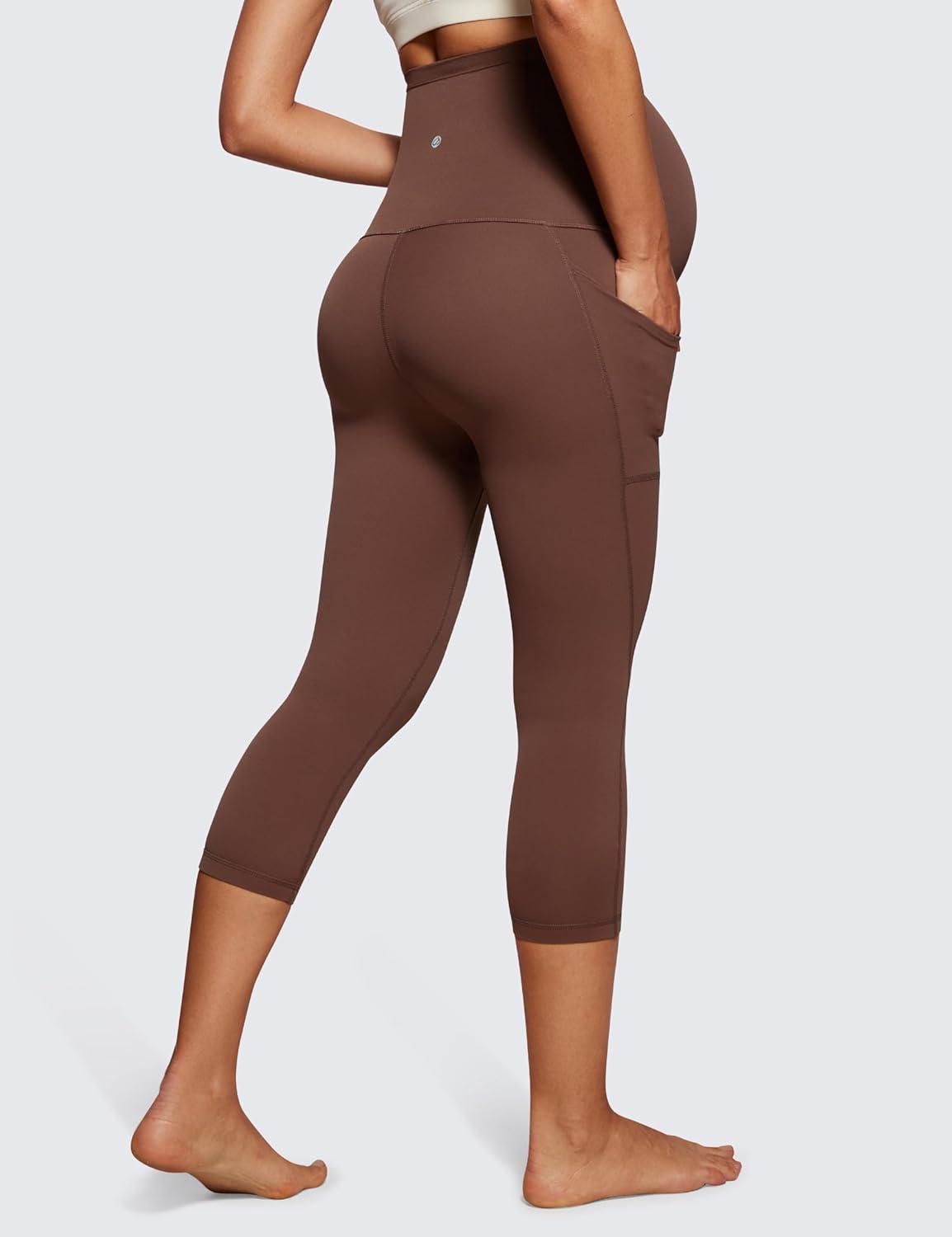 imageCRZ YOGA Womens Butterluxe Maternity Capris Leggings with Pockets 21quot  Workout Active Yoga Soft Over The Belly Crop PantsCoffee Brown