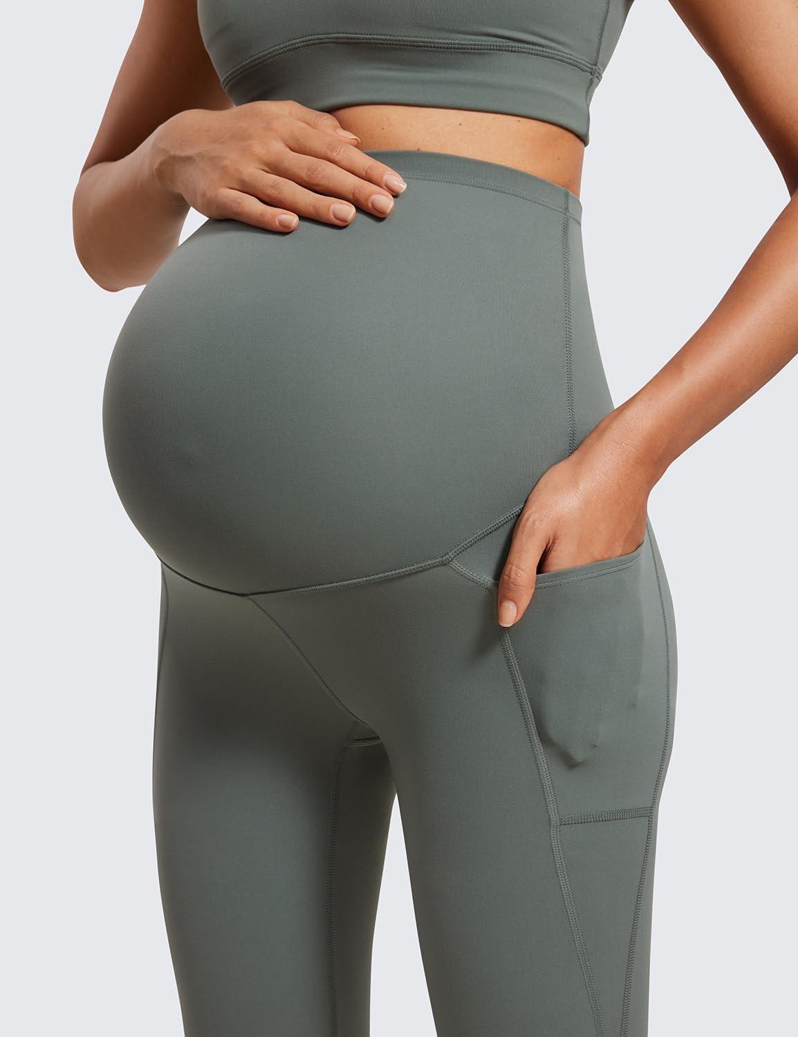 imageCRZ YOGA Womens Butterluxe Maternity Capris Leggings with Pockets 21quot  Workout Active Yoga Soft Over The Belly Crop PantsGrey Sage