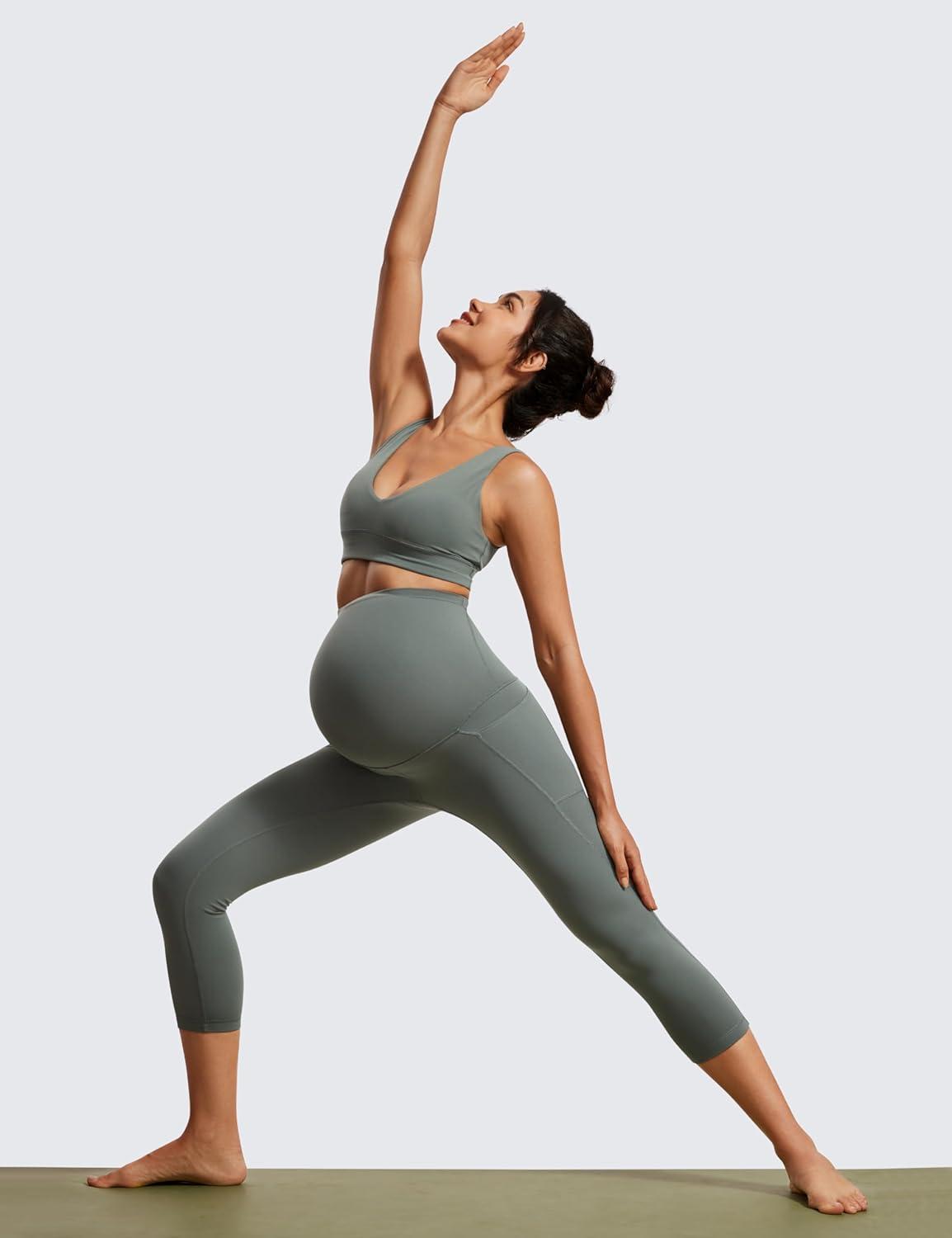 imageCRZ YOGA Womens Butterluxe Maternity Capris Leggings with Pockets 21quot  Workout Active Yoga Soft Over The Belly Crop PantsGrey Sage