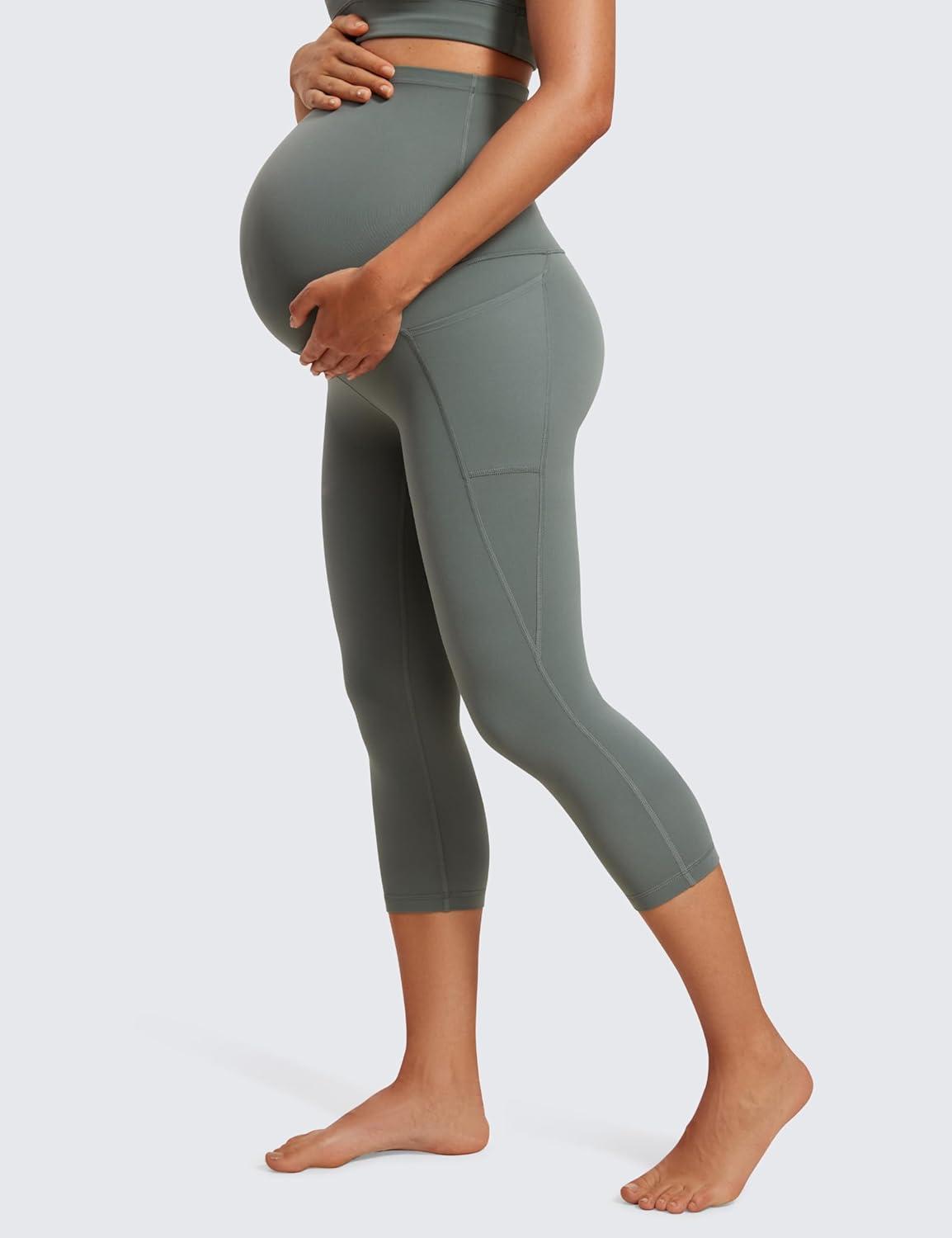 imageCRZ YOGA Womens Butterluxe Maternity Capris Leggings with Pockets 21quot  Workout Active Yoga Soft Over The Belly Crop PantsGrey Sage