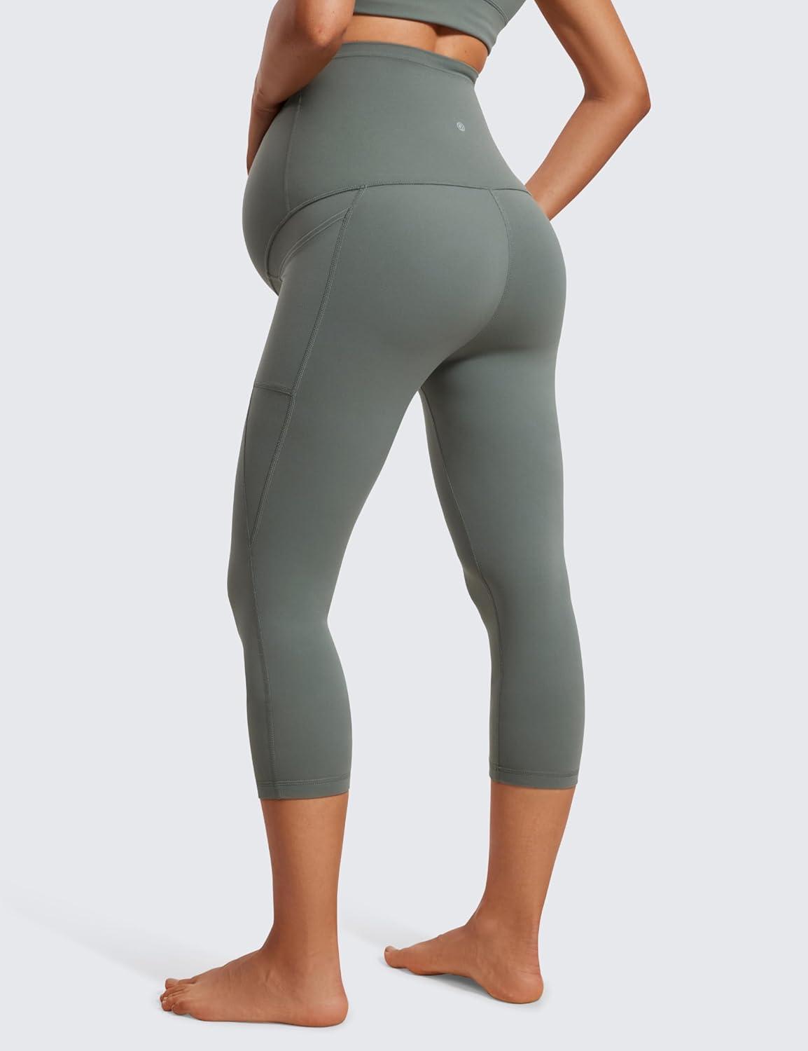 imageCRZ YOGA Womens Butterluxe Maternity Capris Leggings with Pockets 21quot  Workout Active Yoga Soft Over The Belly Crop PantsGrey Sage