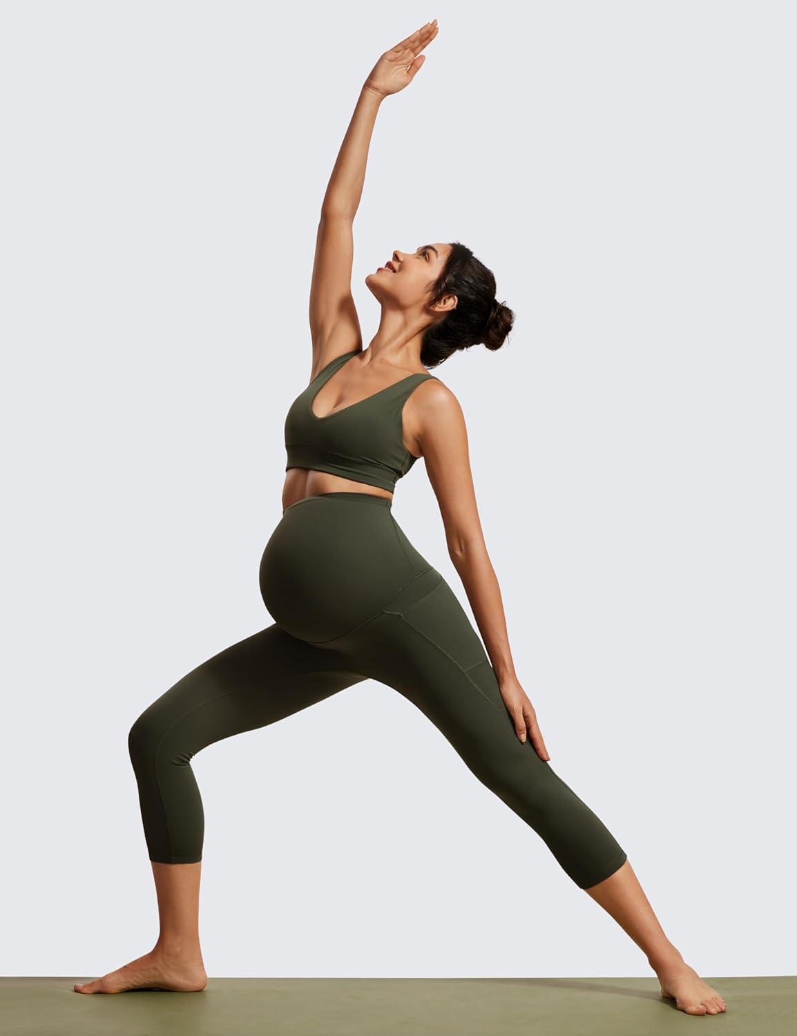 imageCRZ YOGA Womens Butterluxe Maternity Capris Leggings with Pockets 21quot  Workout Active Yoga Soft Over The Belly Crop PantsOlive Green