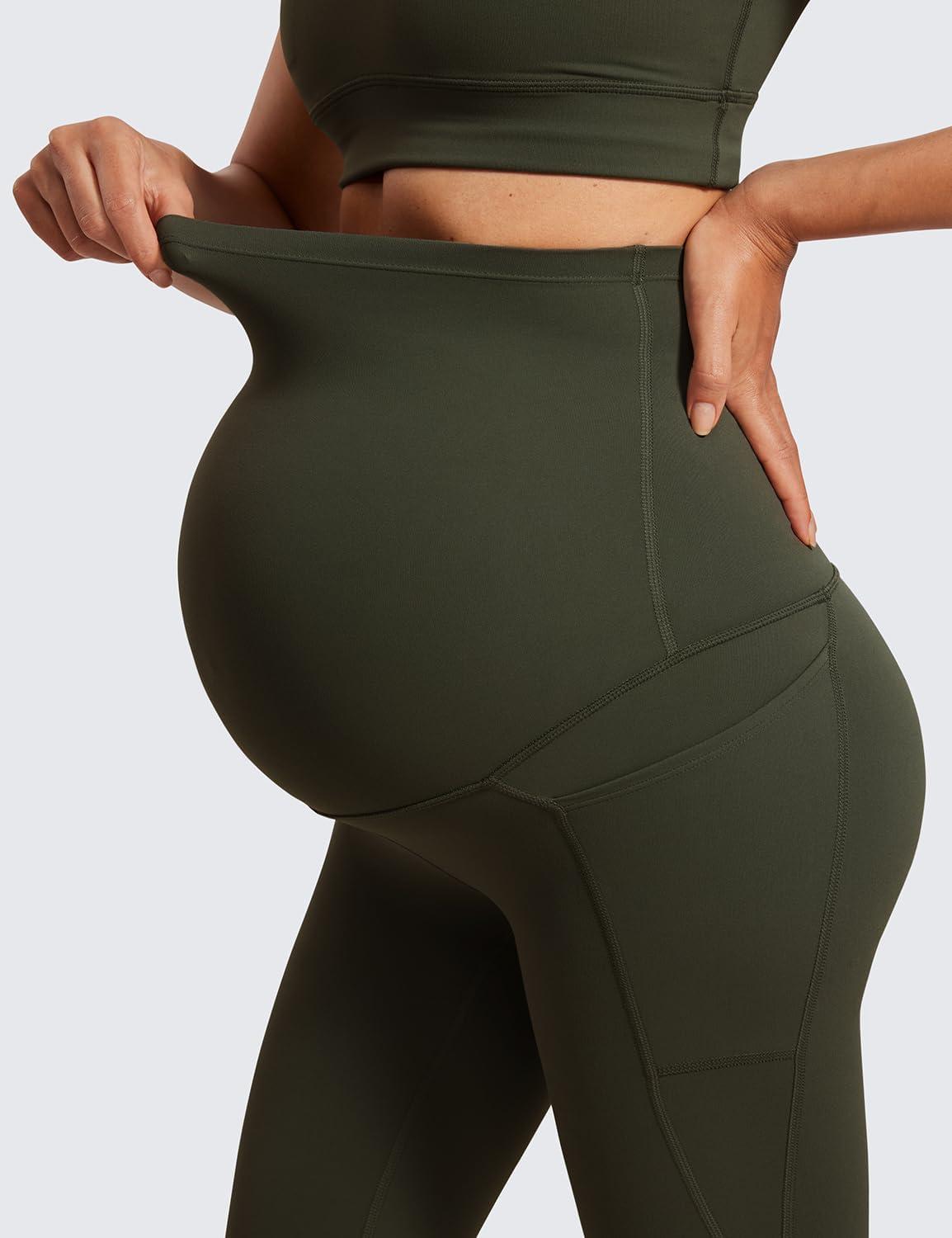 imageCRZ YOGA Womens Butterluxe Maternity Capris Leggings with Pockets 21quot  Workout Active Yoga Soft Over The Belly Crop PantsOlive Green