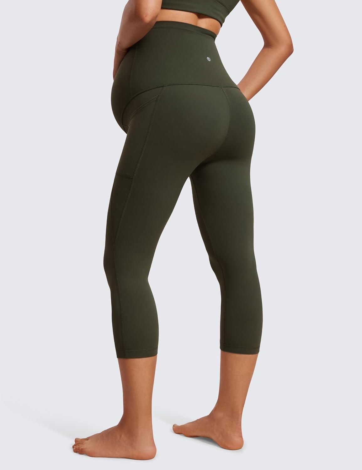 imageCRZ YOGA Womens Butterluxe Maternity Capris Leggings with Pockets 21quot  Workout Active Yoga Soft Over The Belly Crop PantsOlive Green