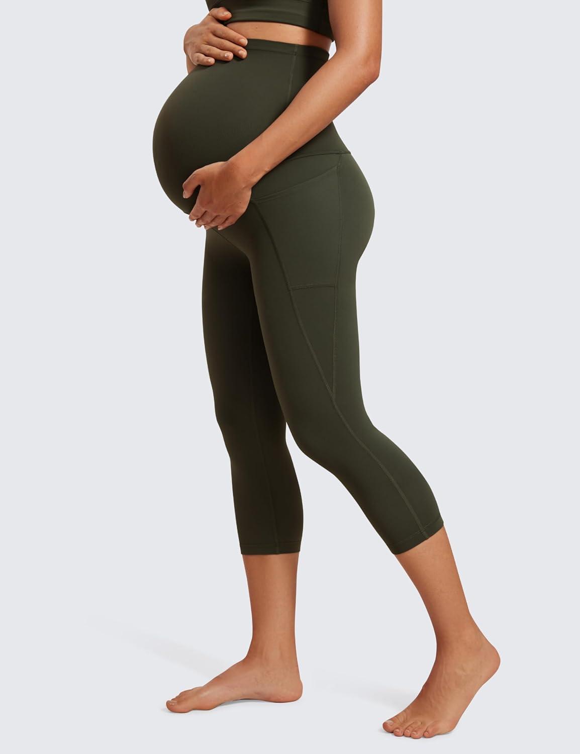 imageCRZ YOGA Womens Butterluxe Maternity Capris Leggings with Pockets 21quot  Workout Active Yoga Soft Over The Belly Crop PantsOlive Green