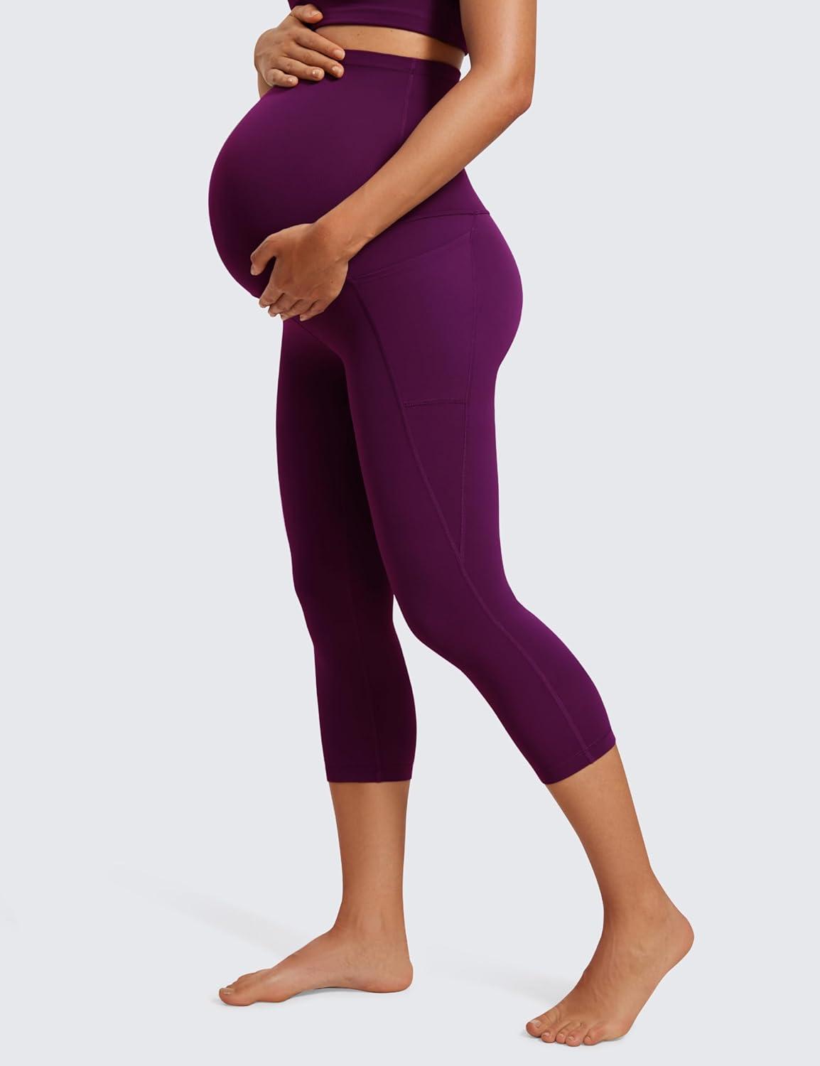 imageCRZ YOGA Womens Butterluxe Maternity Capris Leggings with Pockets 21quot  Workout Active Yoga Soft Over The Belly Crop PantsPlum Magenta
