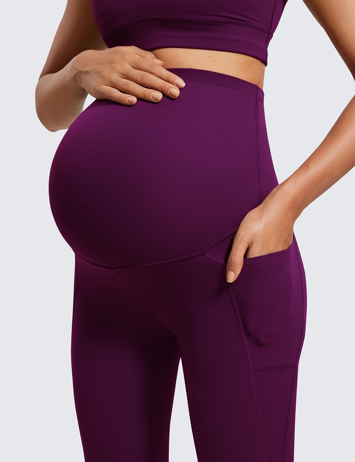 imageCRZ YOGA Womens Butterluxe Maternity Capris Leggings with Pockets 21quot  Workout Active Yoga Soft Over The Belly Crop PantsPlum Magenta