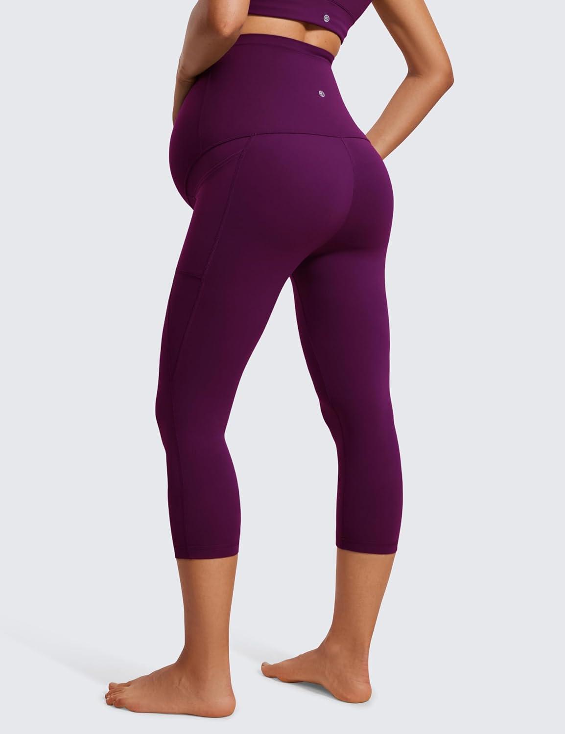 imageCRZ YOGA Womens Butterluxe Maternity Capris Leggings with Pockets 21quot  Workout Active Yoga Soft Over The Belly Crop PantsPlum Magenta