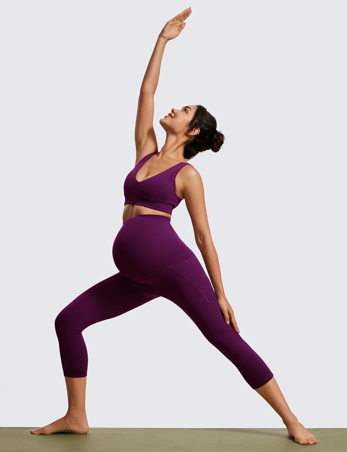 imageCRZ YOGA Womens Butterluxe Maternity Capris Leggings with Pockets 21quot  Workout Active Yoga Soft Over The Belly Crop PantsPlum Magenta