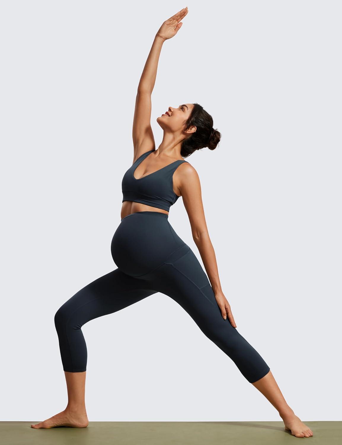 imageCRZ YOGA Womens Butterluxe Maternity Capris Leggings with Pockets 21quot  Workout Active Yoga Soft Over The Belly Crop PantsTrue Navy