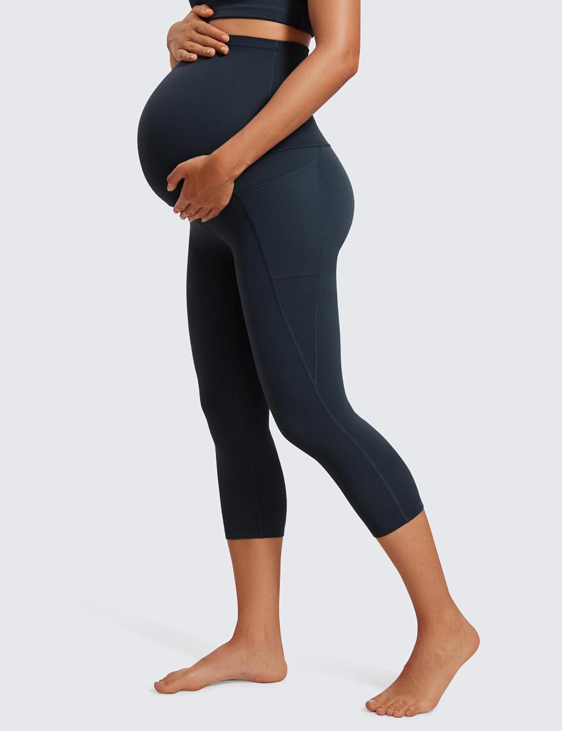 imageCRZ YOGA Womens Butterluxe Maternity Capris Leggings with Pockets 21quot  Workout Active Yoga Soft Over The Belly Crop PantsTrue Navy