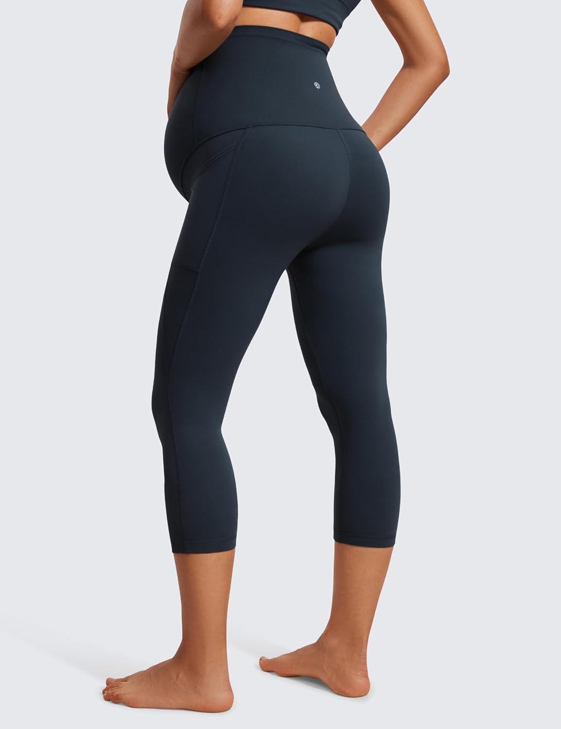 imageCRZ YOGA Womens Butterluxe Maternity Capris Leggings with Pockets 21quot  Workout Active Yoga Soft Over The Belly Crop PantsTrue Navy