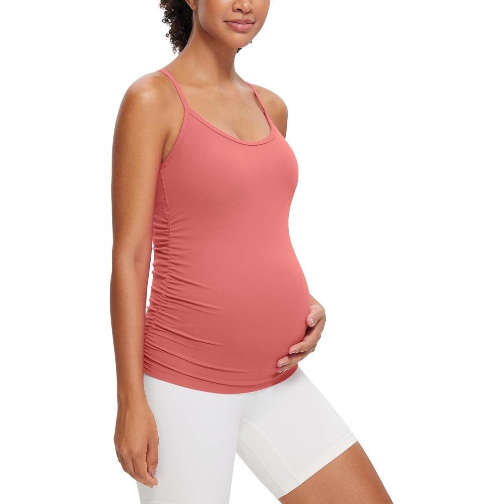 imageCRZ YOGA Butterluxe Y Back Maternity Tank Tops for Women Ruched Pregnancy Basic Camisole Sleeveless Athletic Yoga ShirtsBriar Rose
