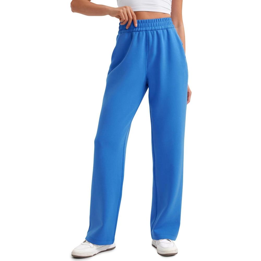 imageCRZ YOGA SoftAura Wide Leg Sweatpants Women 29quot31quot Modal High Waisted Lounge Travel Casual Sweat Pants with PocketsSparkle Blue