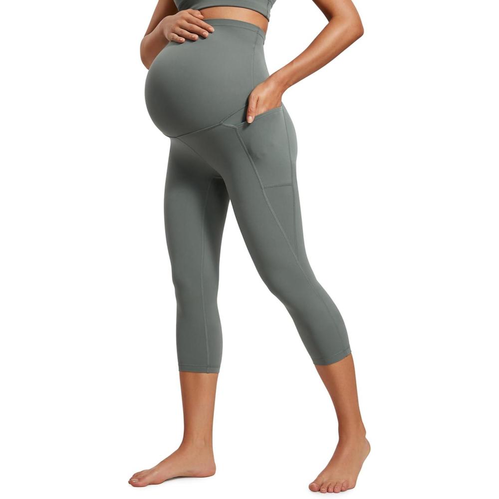 imageCRZ YOGA Womens Butterluxe Maternity Capris Leggings with Pockets 21quot  Workout Active Yoga Soft Over The Belly Crop PantsGrey Sage