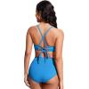 imageCRZ YOGA Womens Bikini Top Lace Up V Neck Swimsuits Crisscross Bathing Suit Swim Sports Bra PaddedMadagascar Blue