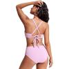 imageCRZ YOGA Womens Bikini Top Lace Up V Neck Swimsuits Crisscross Bathing Suit Swim Sports Bra PaddedPink Peony