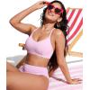 imageCRZ YOGA Womens Bikini Top Lace Up V Neck Swimsuits Crisscross Bathing Suit Swim Sports Bra PaddedPink Peony