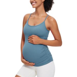 imageCRZ YOGA Butterluxe Y Back Maternity Tank Tops for Women Ruched Pregnancy Basic Camisole Sleeveless Athletic Yoga ShirtsBlue Ashes