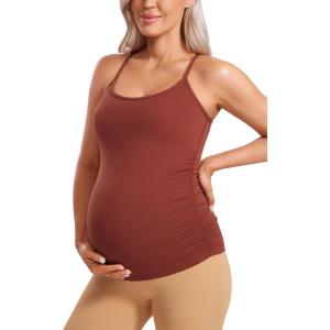 imageCRZ YOGA Butterluxe Y Back Maternity Tank Tops for Women Ruched Pregnancy Basic Camisole Sleeveless Athletic Yoga ShirtsJujube Brown