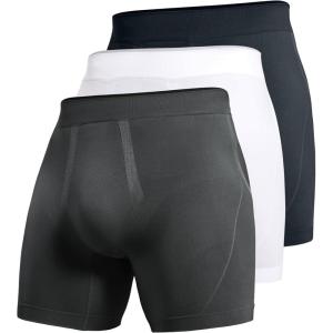 imageCRZ YOGA Mens Seamless 5quot Boxer Briefs Breathable Sports Underwear 3PackInk Graytrue Navywhite