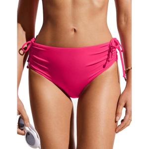 imageCRZ YOGA Womens Bikini Bottoms Full Coverage Mid Rise Bathing Swimsuit Adjustable Ruched Side Tie Swim BriefsGranita Pink