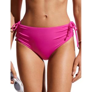 imageCRZ YOGA Womens Bikini Bottoms Full Coverage Mid Rise Bathing Swimsuit Adjustable Ruched Side Tie Swim BriefsHibiscus Purple