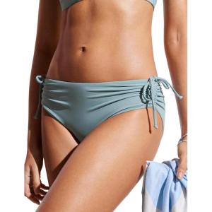 imageCRZ YOGA Womens Bikini Bottoms Full Coverage Mid Rise Bathing Swimsuit Adjustable Ruched Side Tie Swim BriefsLight Grayish Blue