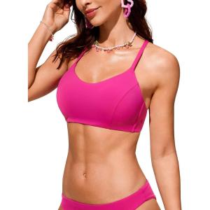 imageCRZ YOGA Womens Bikini Top Lace Up V Neck Swimsuits Crisscross Bathing Suit Swim Sports Bra PaddedHibiscus Purple
