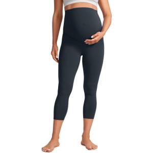 imageCRZ YOGA Womens Butterluxe Maternity Capris Leggings 21quot  Crop Pants Over The Belly Workout Active Yoga Pregnancy SoftTrue Navy