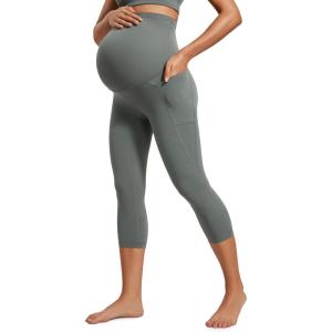 imageCRZ YOGA Womens Butterluxe Maternity Capris Leggings with Pockets 21quot  Workout Active Yoga Soft Over The Belly Crop PantsGrey Sage