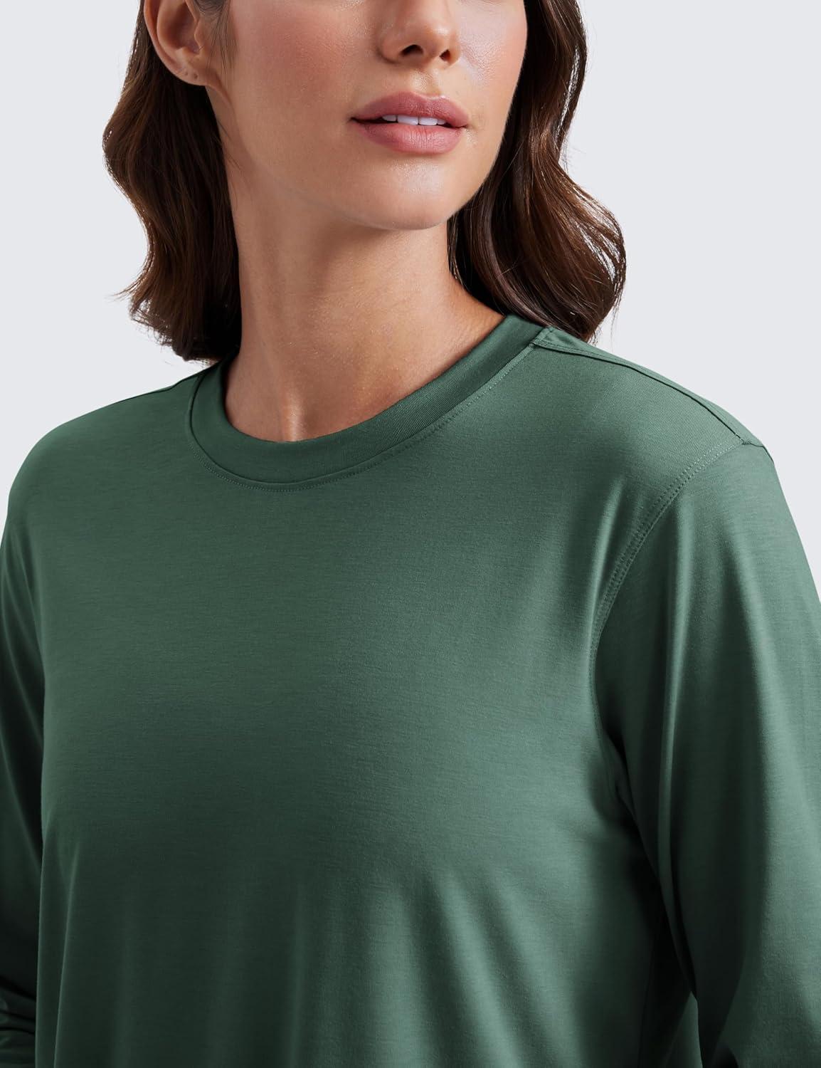 imageCRZ YOGA Womens Long Sleeve Tops High Crew Neck Casual Fall Shirts Basic Quick Dry Workout Athletic TShirtGraphite Green