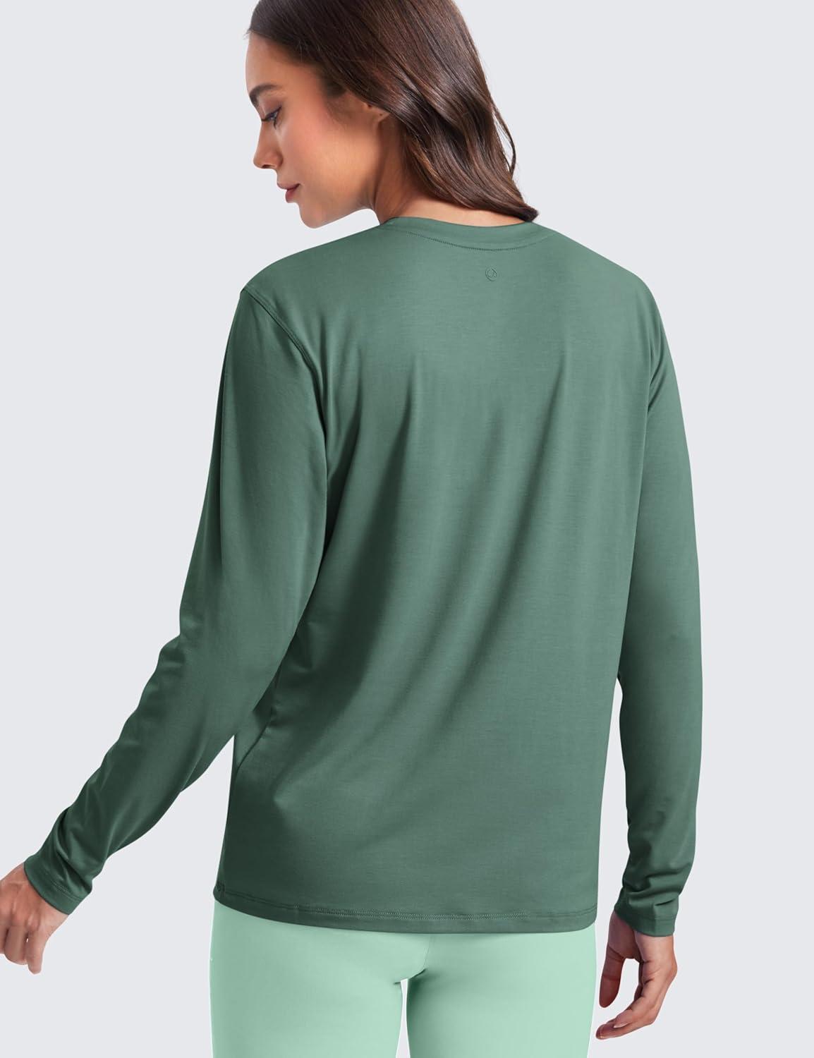 imageCRZ YOGA Womens Long Sleeve Tops High Crew Neck Casual Fall Shirts Basic Quick Dry Workout Athletic TShirtGraphite Green