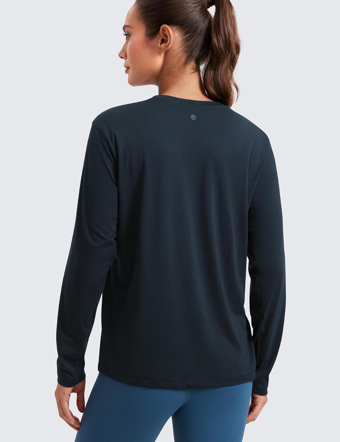 imageCRZ YOGA Womens Long Sleeve Tops High Crew Neck Casual Fall Shirts Basic Quick Dry Workout Athletic TShirtTrue Navy