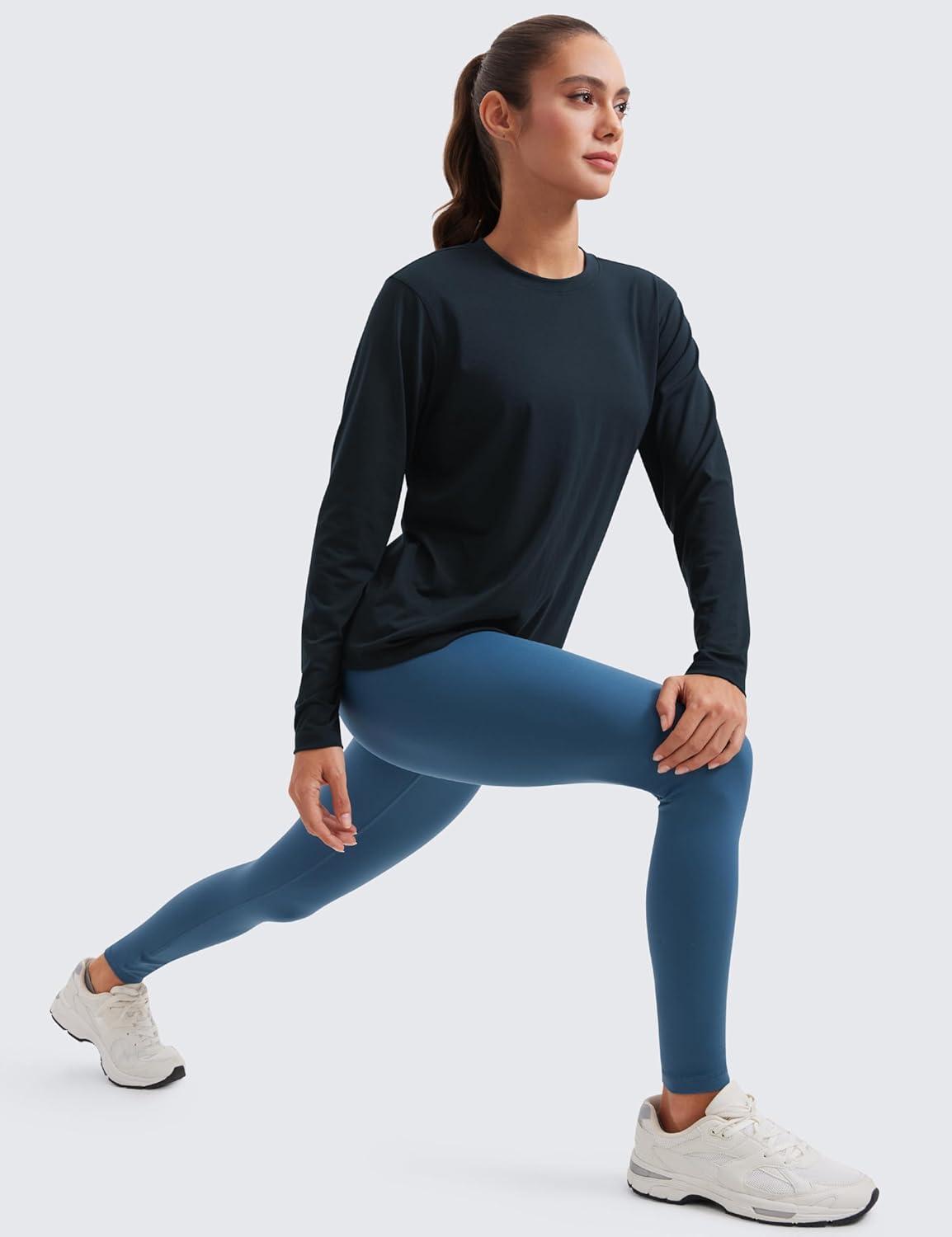imageCRZ YOGA Womens Long Sleeve Tops High Crew Neck Casual Fall Shirts Basic Quick Dry Workout Athletic TShirtTrue Navy