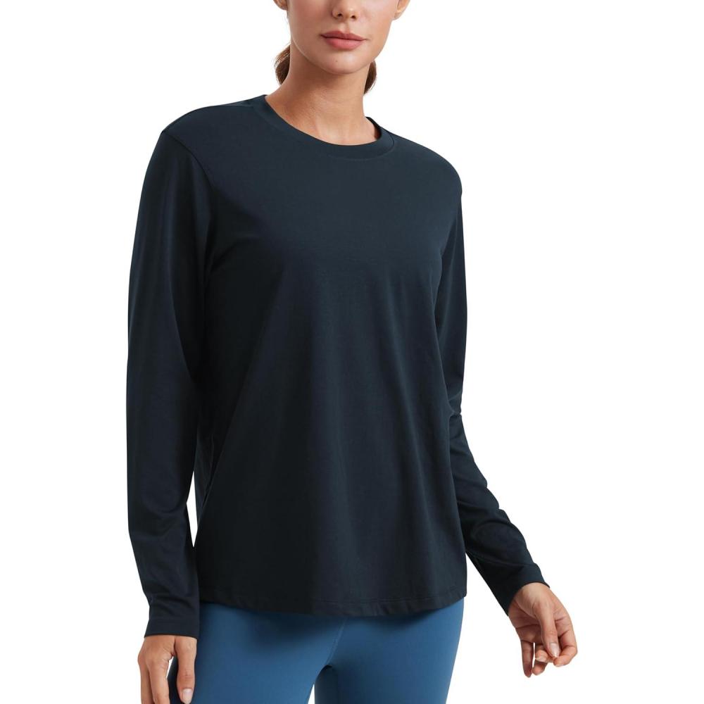imageCRZ YOGA Womens Long Sleeve Tops High Crew Neck Casual Fall Shirts Basic Quick Dry Workout Athletic TShirtTrue Navy