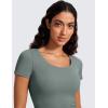 imageCRZ YOGA Butterluxe Short Sleeve Shirts for Women Scoop Neck Casual Crop Tops Workout Yoga Basic Slim Fit TShirtsGrey Sage