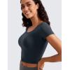 imageCRZ YOGA Butterluxe Short Sleeve Shirts for Women Scoop Neck Casual Crop Tops Workout Yoga Basic Slim Fit TShirtsTrue Navy