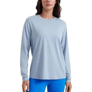 imageCRZ YOGA Womens Long Sleeve Tops High Crew Neck Casual Fall Shirts Basic Quick Dry Workout Athletic TShirtCambric Blue