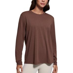 imageCRZ YOGA Womens Long Sleeve Tops High Crew Neck Casual Fall Shirts Basic Quick Dry Workout Athletic TShirtCoffee Brown