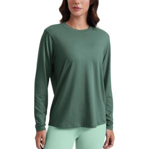 imageCRZ YOGA Womens Long Sleeve Tops High Crew Neck Casual Fall Shirts Basic Quick Dry Workout Athletic TShirtGraphite Green
